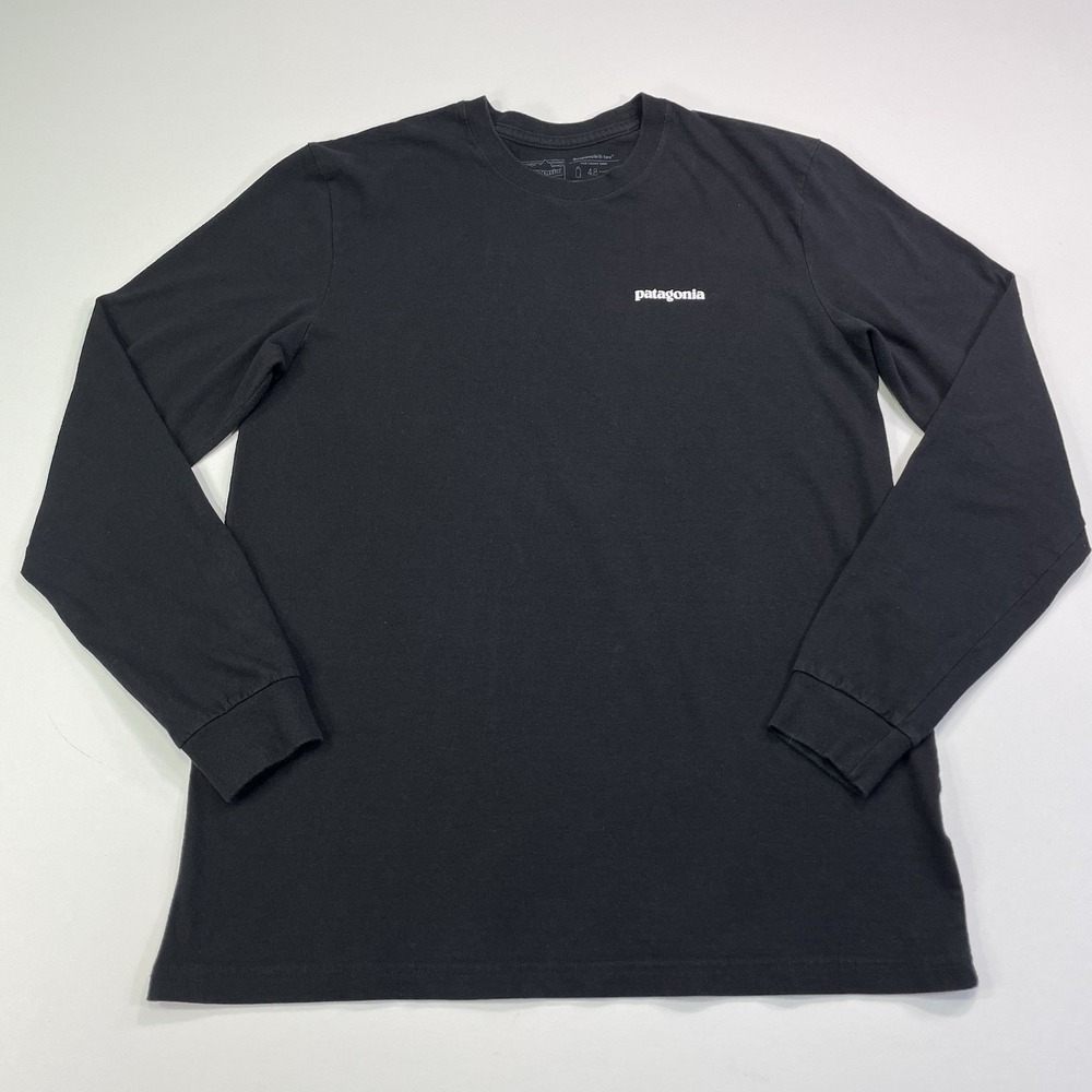 Patagonia Shirt Mens Medium Black Long Sleeve Crew Responsibili-Tee Logo Graphic